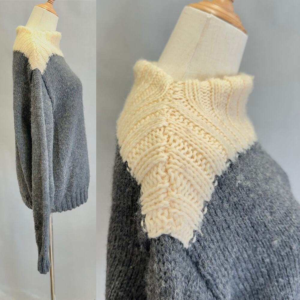 Vintage Hand Knit by‎ Jo Messenger Funnel Neck Initial wool sweater Size Large